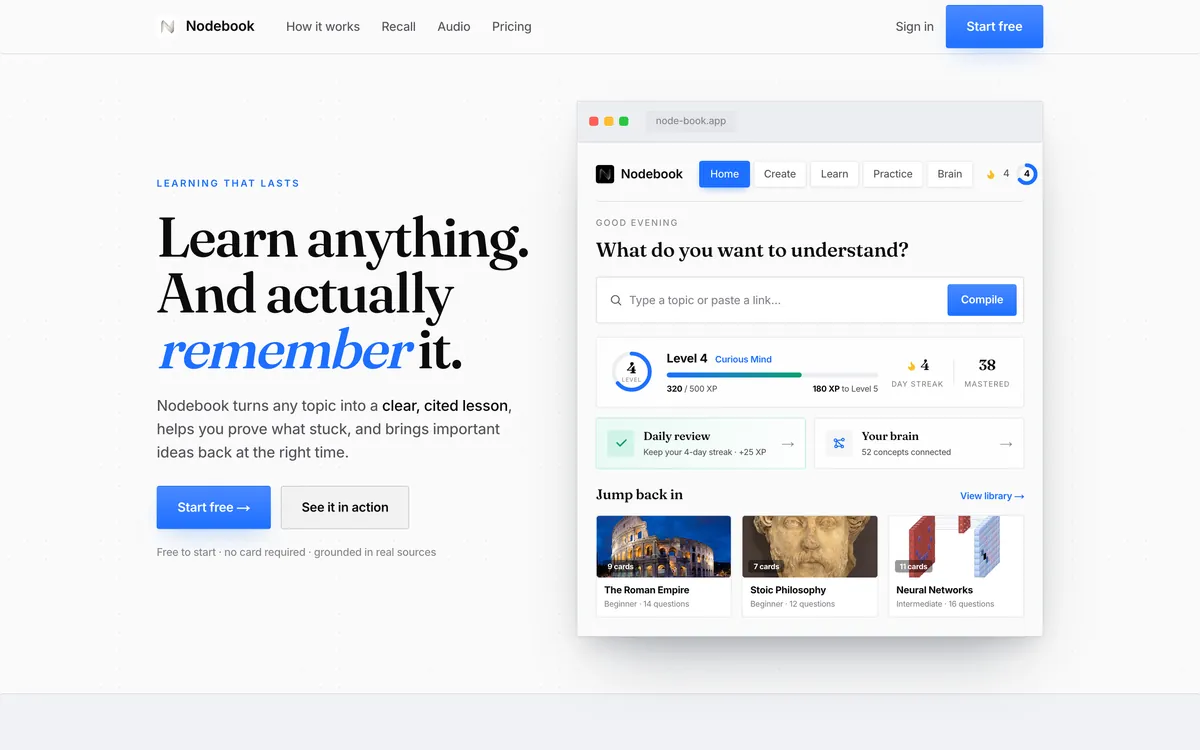 Nodebook — App · Learning